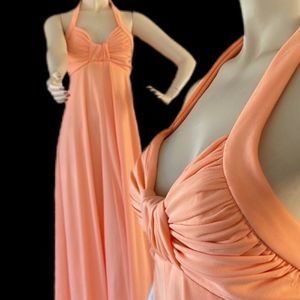 Vintage 70s Peach Halter Top Maxi Dress